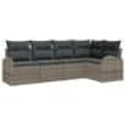 vidaXL Canapé de jardin 5 pièces avec coussins Gris Poly Rattan