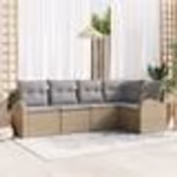 vidaXL Ensemble de Canapé de Jardin de 5 Pièces avec Coussins Beige Poly Rattan