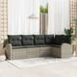 vidaXL Ensemble de Canapés de Jardin 5 Pièces avec Coussins Gris Clair Poly Rattan