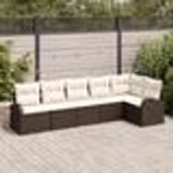 vidaXL Ensemble de Canapé de Jardin 6 Pièces avec Coussins Brown Poly Rattan