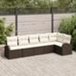 vidaXL Ensemble de Canapé de Jardin 6 Pièces avec Coussins Brown Poly Rattan