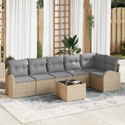 vidaXL Ensemble de canapé de jardin 7 pièces avec coussins en poly rotin noir