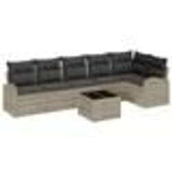 vidaXL Ensemble de canapé de jardin 7 pièces avec coussins gris poly rattan