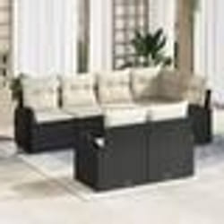 vidaXL Ensemble de Canapés de Jardin 7 pièces avec Coussins en Poly Rattan Noir