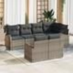 vidaXL Ensemble Canapé de Jardin 7 Pièces avec Coussins en Rattan Poly Gris