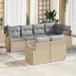 vidaXL Ensemble de canapé de jardin 7 pièces avec coussins en rotin poly beige