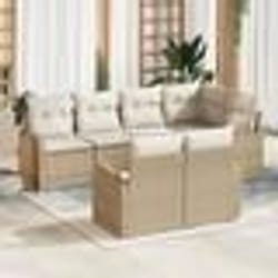 vidaXL Ensemble de canapés de jardin de 7 pièces avec coussins beige en poly rotin
