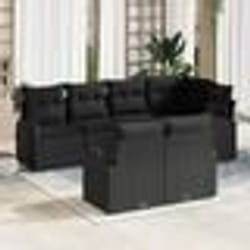 vidaXL Ensemble de canapé de jardin de 7 pièces avec coussins en poly rattan noir