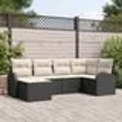 vidaXL Set de canapés de jardin en 6 pièces avec coussins noirs en poly rotin