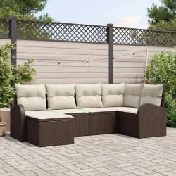 vidaXL Set de Canapé de Jardin 6 Pièces avec Coussins Marron Poly Rattan