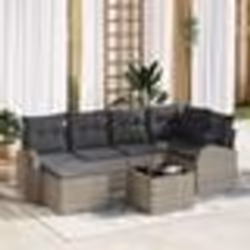 vidaXL Set de 7 Canapés de Jardin avec Coussins Gris en Rattan Poly