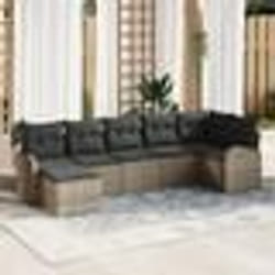vidaXL Ensemble de canapé de jardin 7 pièces avec coussins gris en rotin synthétique