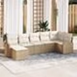 vidaXL Ensemble de Canapé de Jardin 7 Pièces avec Coussins Beige Poly Rattan