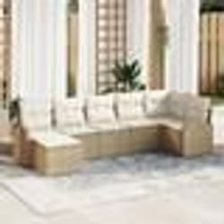 vidaXL Ensemble de Canapé de Jardin 7 Pièces avec Coussins Beige Poly Rattan