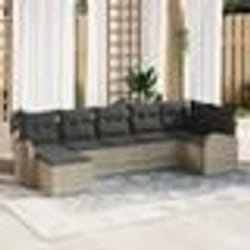 vidaXL Ensemble de canapé de jardin 7 pièces avec coussins gris clair en poly rotin