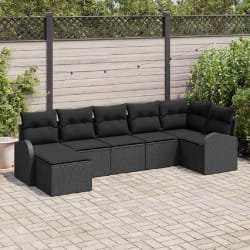 vidaXL Ensemble de canapé de jardin 7 pièces avec coussins en poly rattan noir