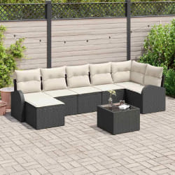 vidaXL Ensemble de Canapé de Jardin de 7 Pièces avec Coussins Marron Rattan Poly