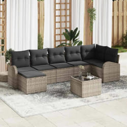 vidaXL Set de canapé de jardin 7 pièces avec coussins en poly rotin noir