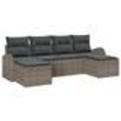 vidaXL Ensemble de canapé de jardin de 6 pièces avec coussins Gris Poly Rattan