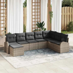 vidaXL Ensemble de canapé de jardin 8 pièces avec coussins en gris rotin poly