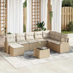 vidaXL Ensemble de canapés de jardin 9 pièces avec coussins marron en poly rattan