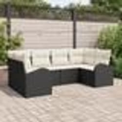 vidaXL Ensemble de Canapé de Jardin 6 Pièces avec Coussins Noir Rattan Poly