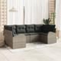 vidaXL Ensemble de Canapé de Jardin de 6 Pièces avec Coussins Gris Poly Rattan