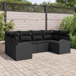 vidaXL Ensemble de Canapé de Jardin 6 Pièces avec Coussins Noir Rattan Synthétique