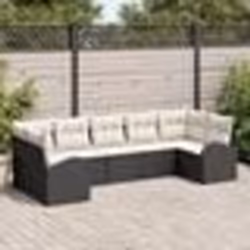 vidaXL Ensemble de canapé de jardin 7 pièces avec coussins en poly rattan noir