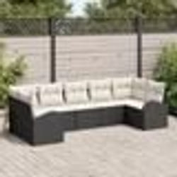 vidaXL Ensemble de canapé de jardin 7 pièces avec coussins en poly rattan noir