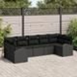 vidaXL Ensemble de canapés de jardin 7 pièces avec coussins Noir Poly Rattan