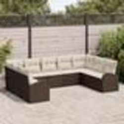 vidaXL Ensemble de canapé de jardin 9 pièces avec coussins Marron en poly rattan