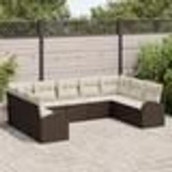 vidaXL Ensemble de canapé de jardin 9 pièces avec coussins Marron en poly rattan