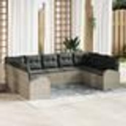 vidaXL Ensemble de Canapé de Jardin de 9 Pièces avec Coussins Gris Clair Rotin Synthétique