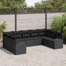 vidaXL Ensemble de canapé de jardin 9 pièces avec coussins Noir Poly Rattan