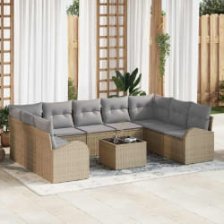 vidaXL Canapé de Jardin 10 Pièces avec Coussins Rattan Beige et Gris