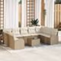vidaXL Ensemble de Canapé de Jardin 10 Pièces avec Coussins Beige Poly Rattan