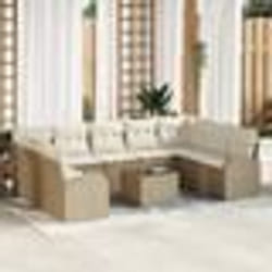 vidaXL Ensemble de Canapé de Jardin 10 Pièces avec Coussins Beige Poly Rattan