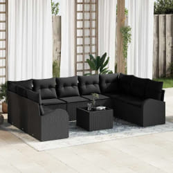 vidaXL Ensemble de canapés de jardin 10 pièces avec coussins beiges poly rotin