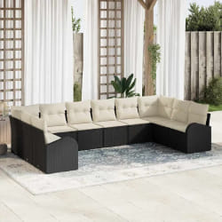 vidaXL Ensemble de Jardin de 10 pièces avec coussins en rattan poly noir