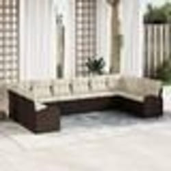 vidaXL Ensemble de canapé de jardin en 10 pièces avec coussins en poly rotin marron