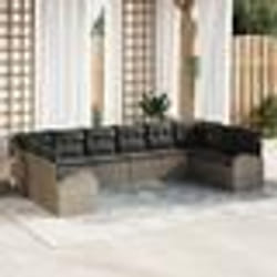 vidaXL Canapé de jardin 10 pièces avec coussins en poly rotin gris