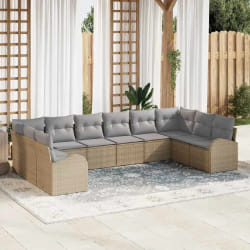 vidaXL Ensemble de canapés de jardin 10 pièces avec coussins beige rattan