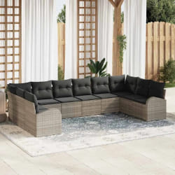 vidaXL 10 pièces Canapé de Jardin avec Coussins en Rattan Gris Clair