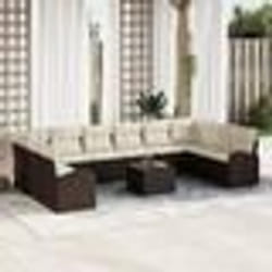 vidaXL Set de canapé de jardin 10 pièces avec coussins crème en poly rattan gris