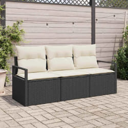 Canapé de Jardin 3 Pièces vidaXL avec Coussins Noir en Rattan Poly