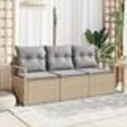 Set de canapé de jardin vidaXL 3 pièces avec coussins Beige Poly Rattan