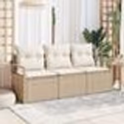 Ensemble de canapé de jardin 3 pièces avec coussins Beige Rotin Synthétique
