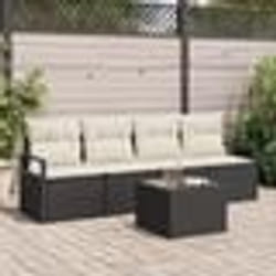 Ensemble de canapé de jardin 5 pièces avec coussins noir poly rotin