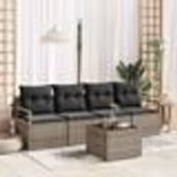 Ensemble de Canapé de Jardin 5 pièces avec Coussins Gris Poly Rattan